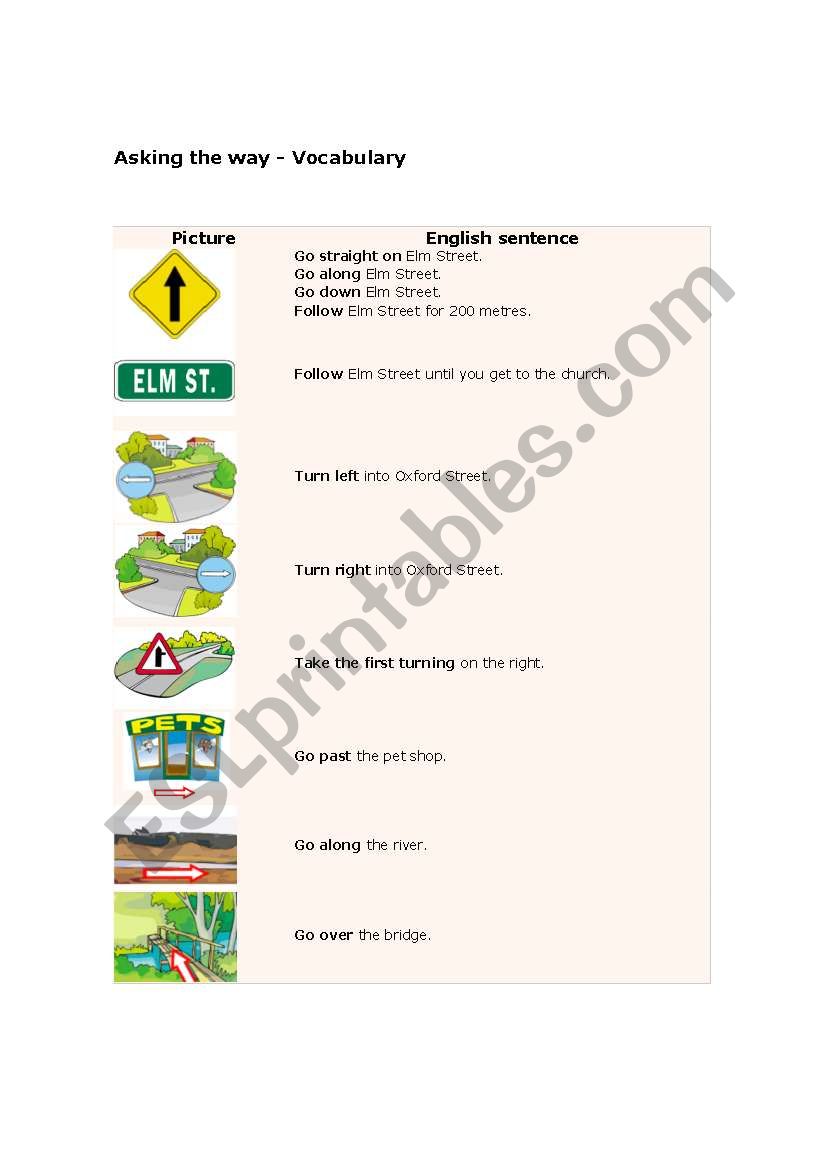 Asking for directions worksheet