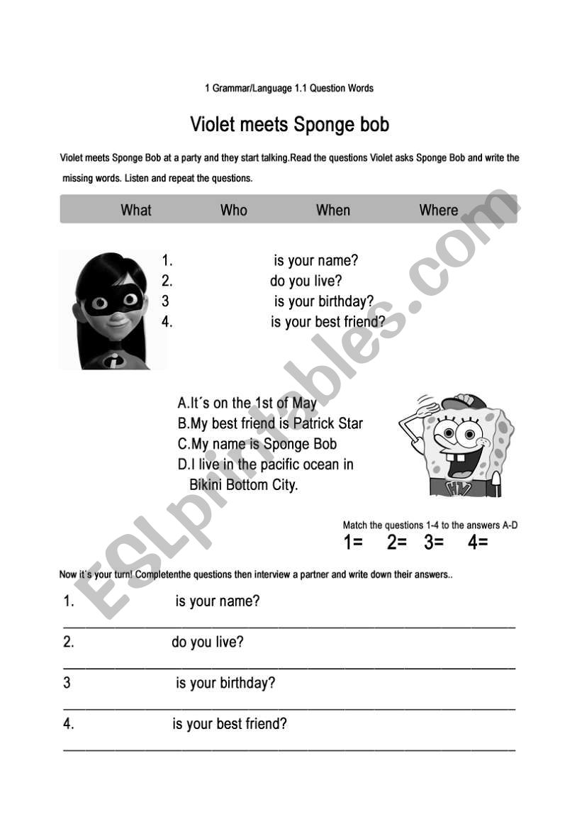 Question Words worksheet