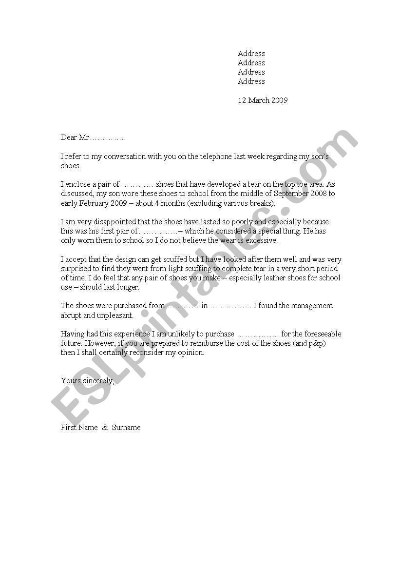 letter of complaint - real example