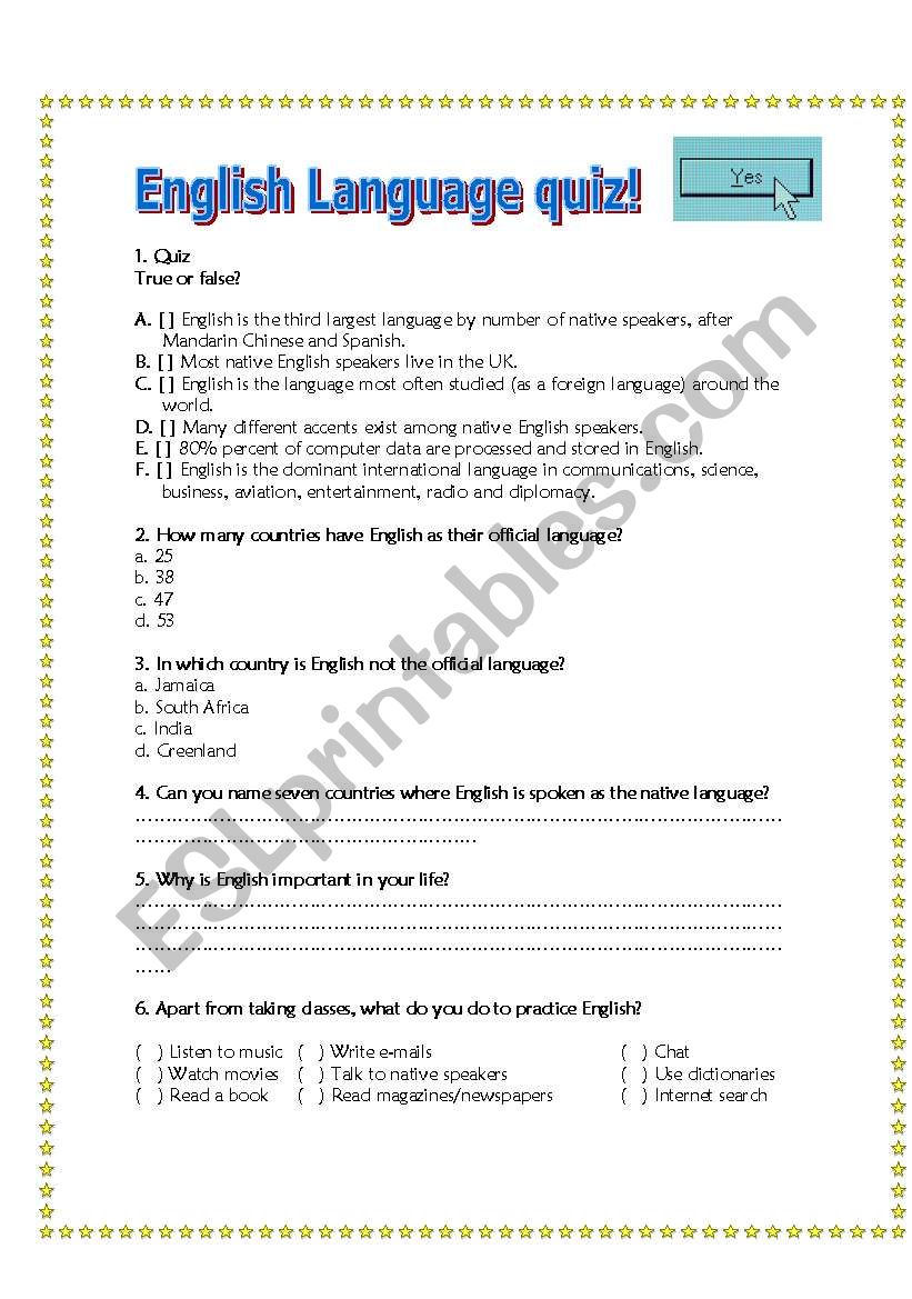 English Language quiz! worksheet