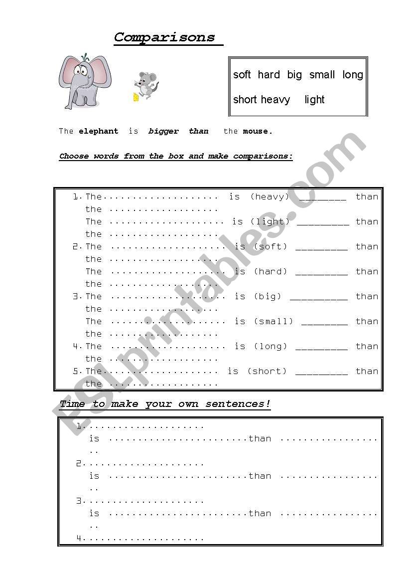 bigger/smaller worksheet