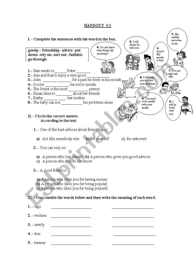 friendship worksheet