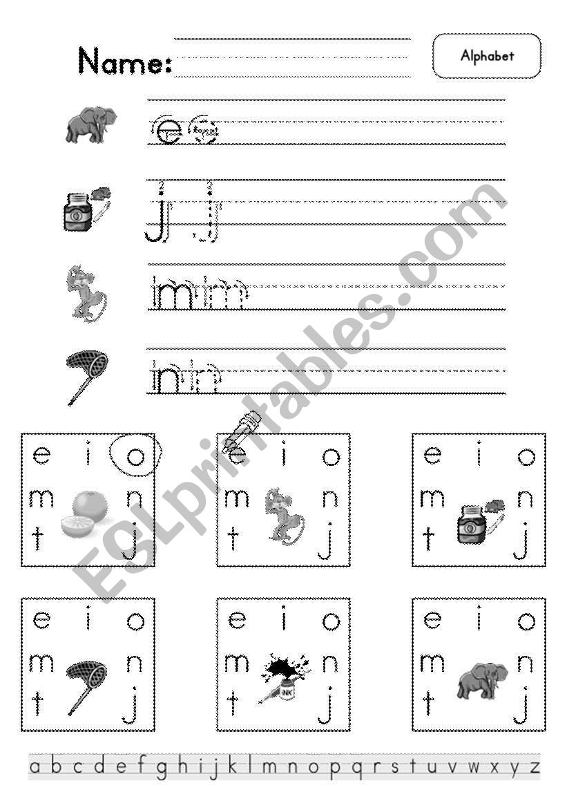 Alphabet e,j,m,n (easy version) - ESL worksheet by Lippy_Madrid