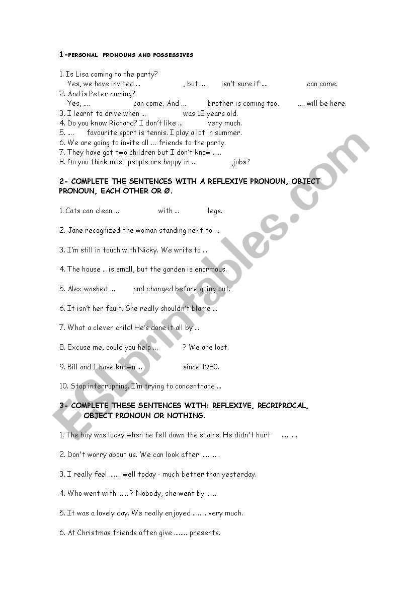 Personal Pronouns worksheet