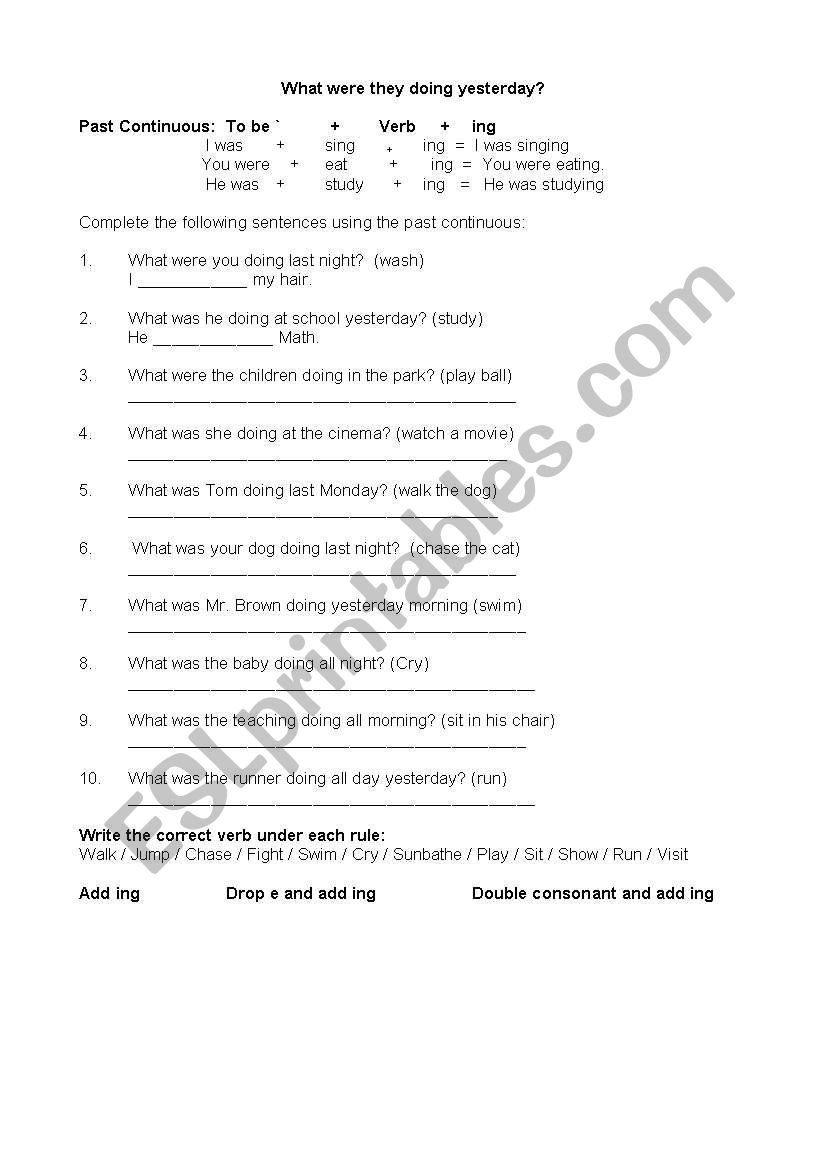 Past continuous WS plus reading exercise