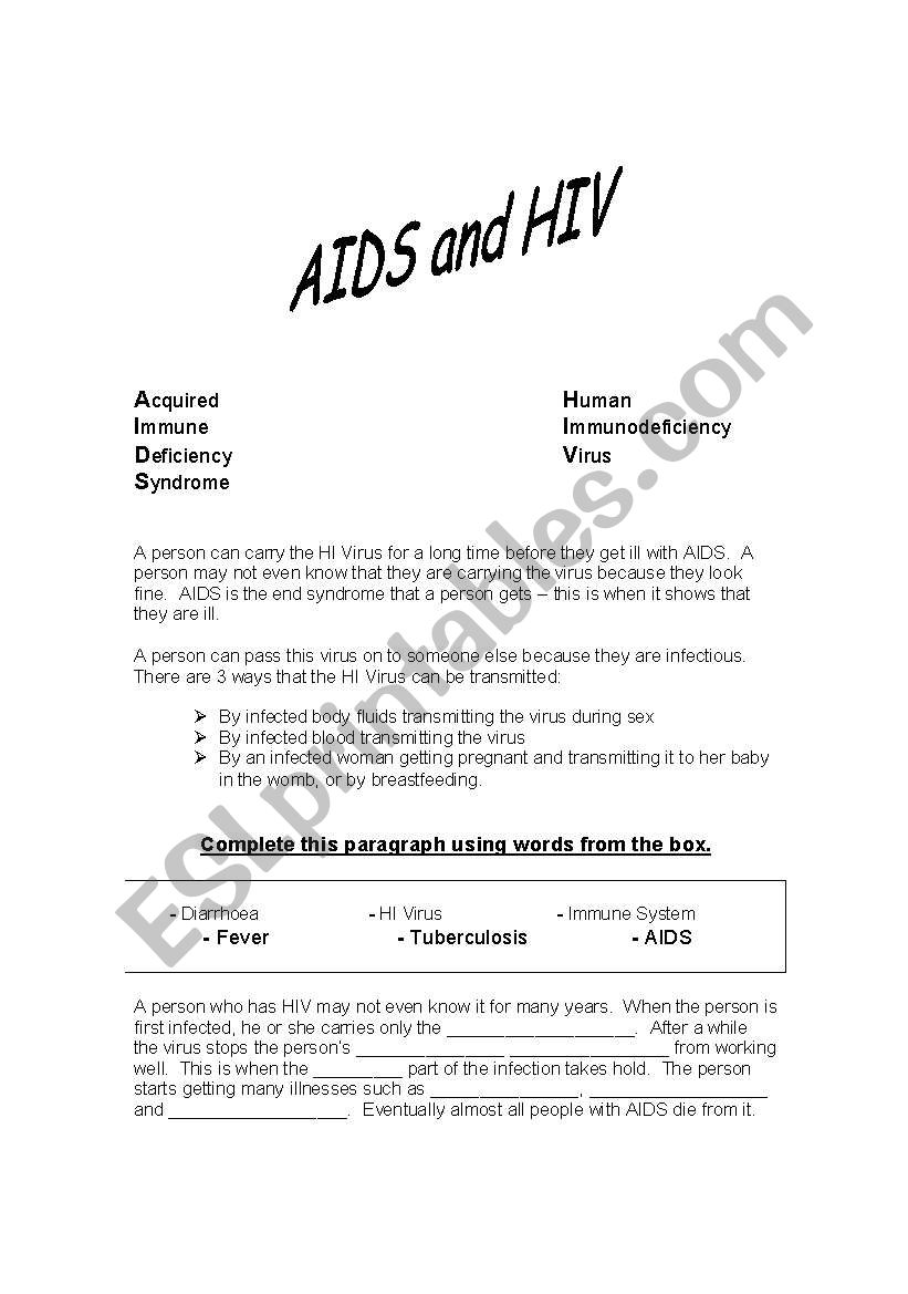 HIVAIDS worksheet
