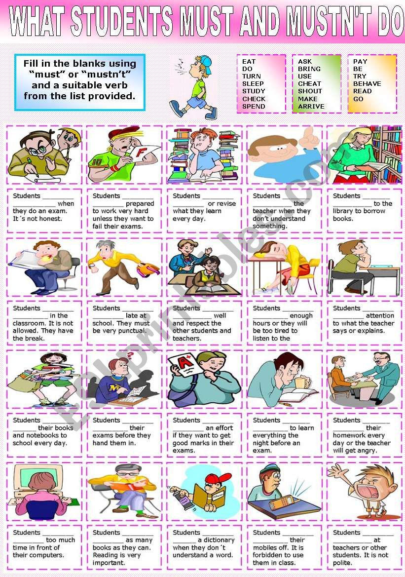 WHAT STUDENTS MUST AND MUSTN´T DO - ESL worksheet by Katiana