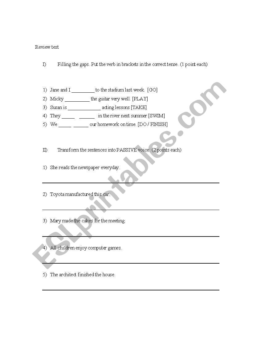 review test worksheet