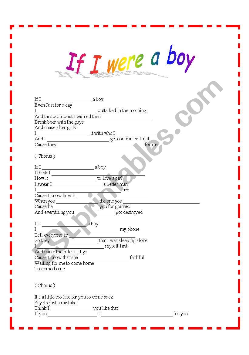 Song: If I were a boy worksheet