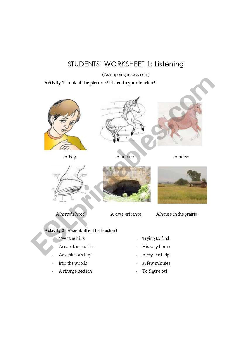 Unicorn Story worksheet