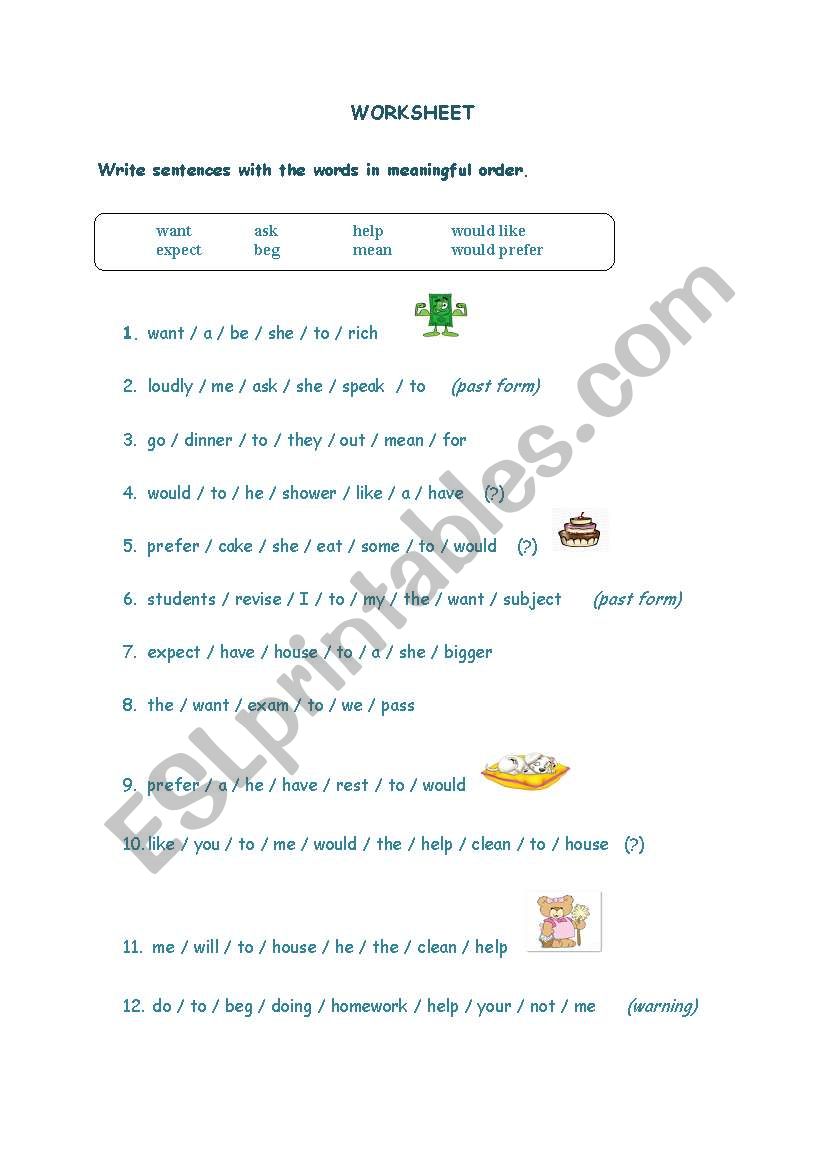 To Infinitive worksheet