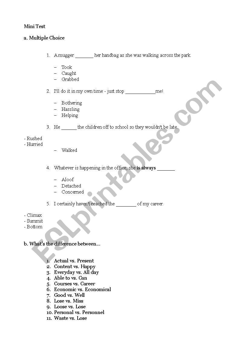 Advanced Mini Test worksheet