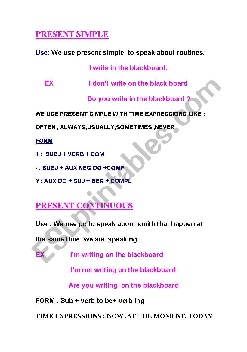 English Worksheets PRESENT SIMPLE PRESENT CONTINUOUS LESSON PLAN