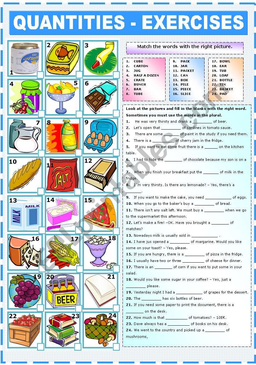 EXPRESSIONS OF QUANTITY EXERCISES ESL Worksheet By Katiana