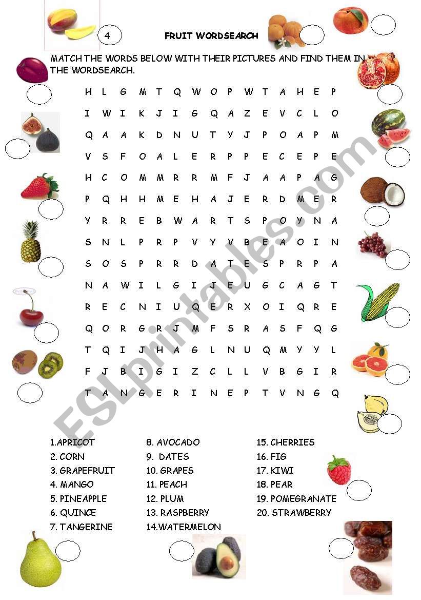 FRUIT WORDSEARCH ESL Worksheet By Guveri