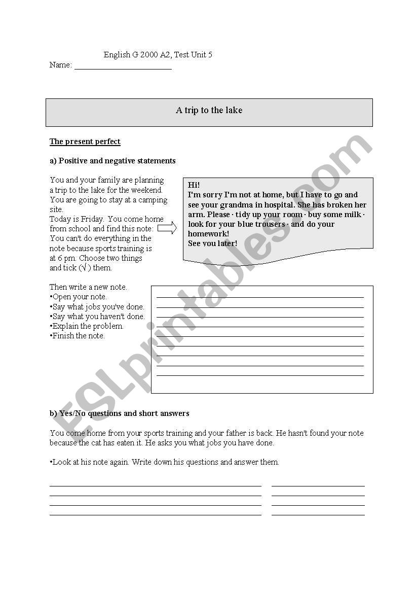 classtest A2 Unit 5 G2000 worksheet