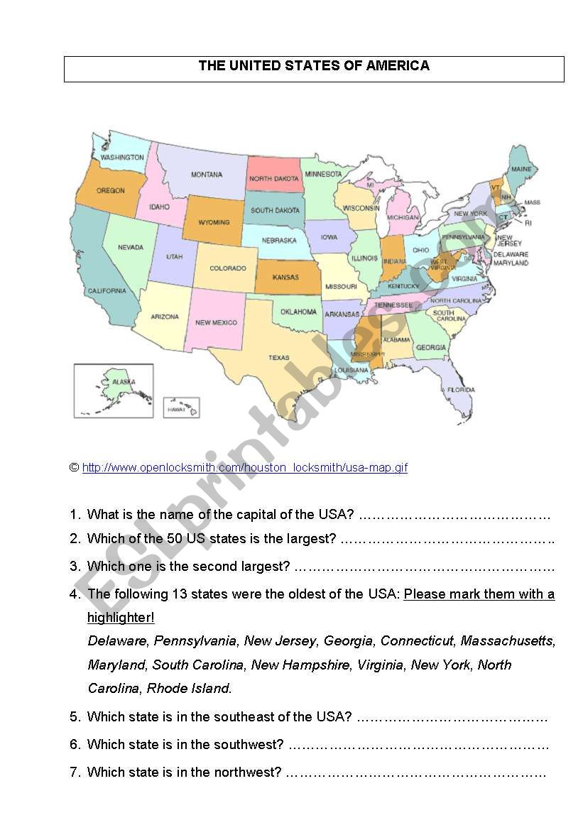 The United States Of America Esl Worksheet By Gertraud