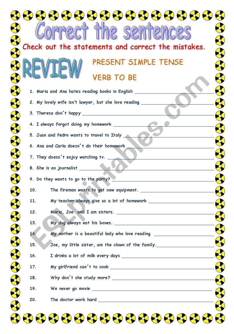 PRESENT SIMPLE Correct The Sentences ESL Worksheet By Degulasepa