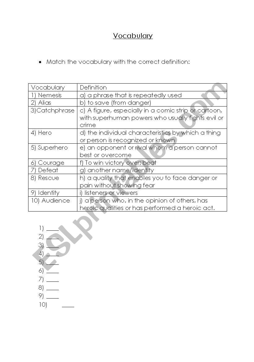 Superheros worksheet worksheet