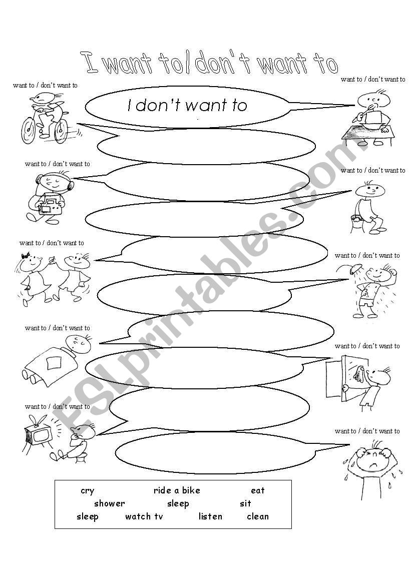 I want to/don´t want to ESL worksheet by me_fig