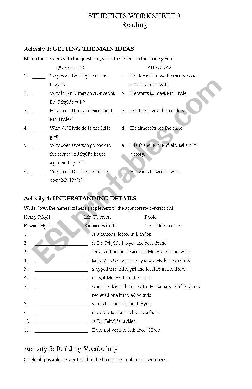 English worksheets: Reading for 8 graders