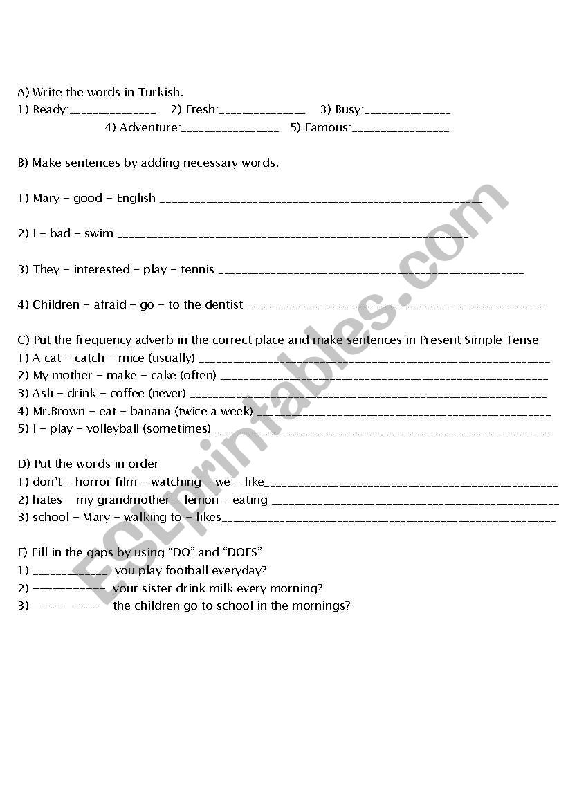 word order worksheet