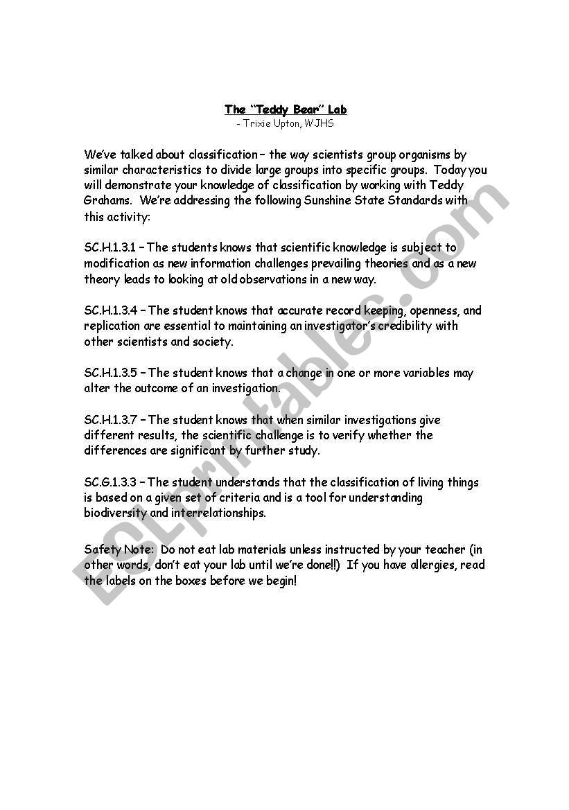 Classification Activity using Teddy Graham Crackers