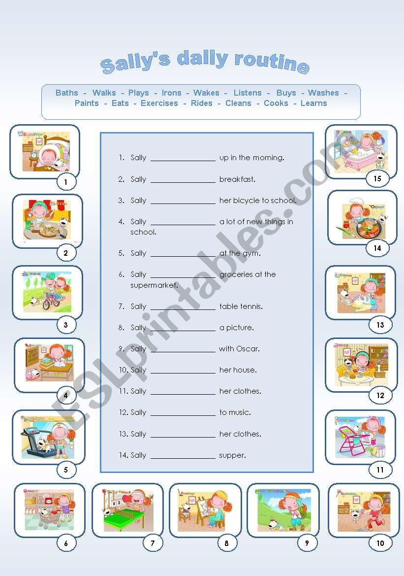 sally s daily routine verbs esl worksheet by crnferreira