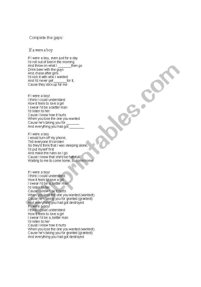 Lyrics of music worksheet