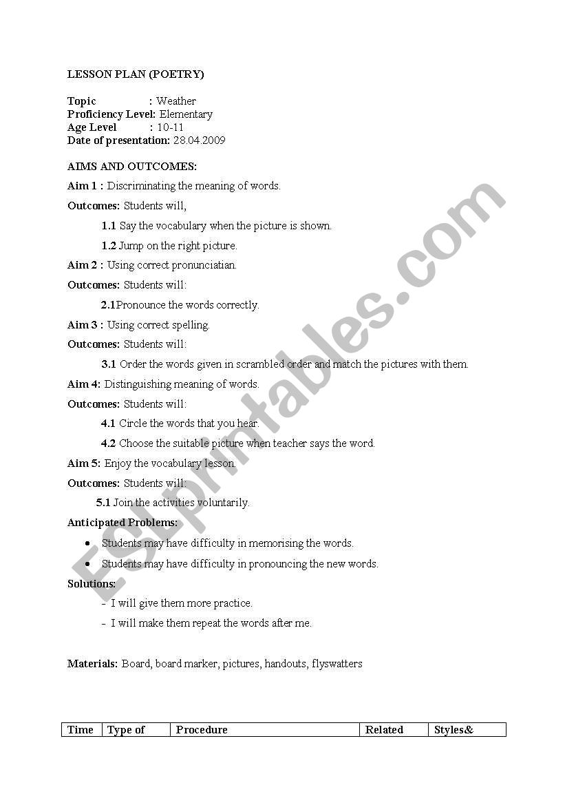 lesson plan for weather conditions