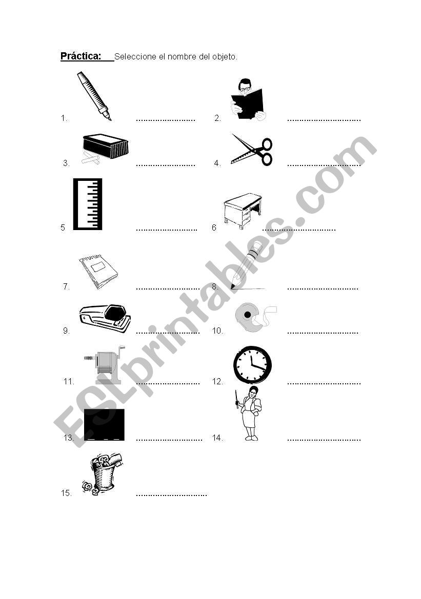 classroom object worksheet