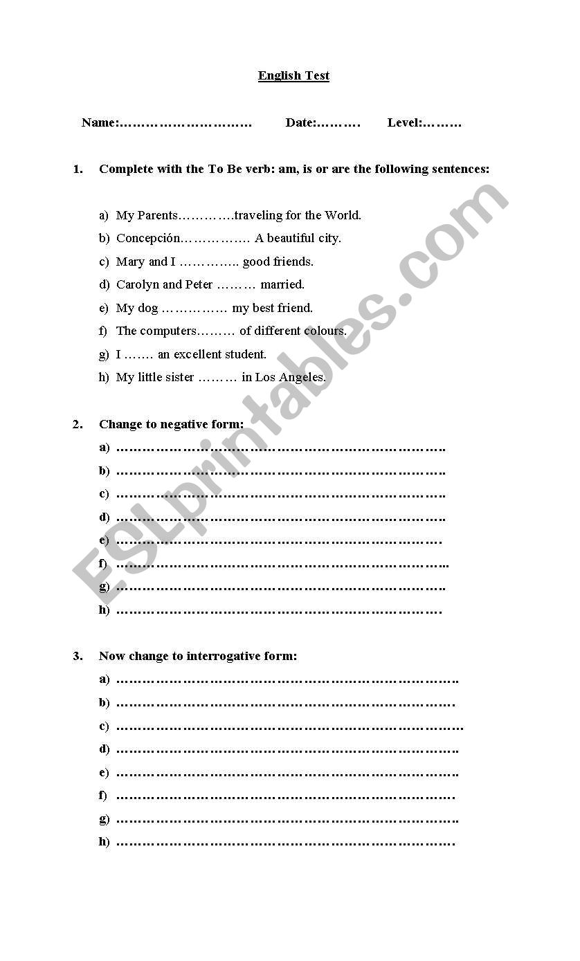 to be test worksheet