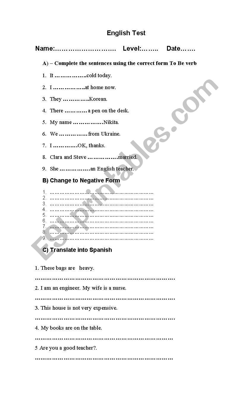 to be worksheet