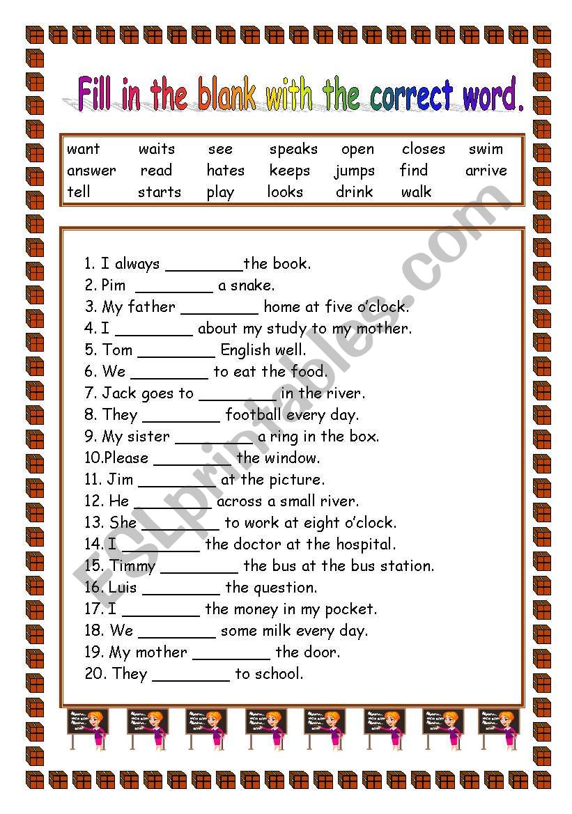 Fill In The Blink With The Correct Word present Simple Tense ESL Worksheet By Phoraphat