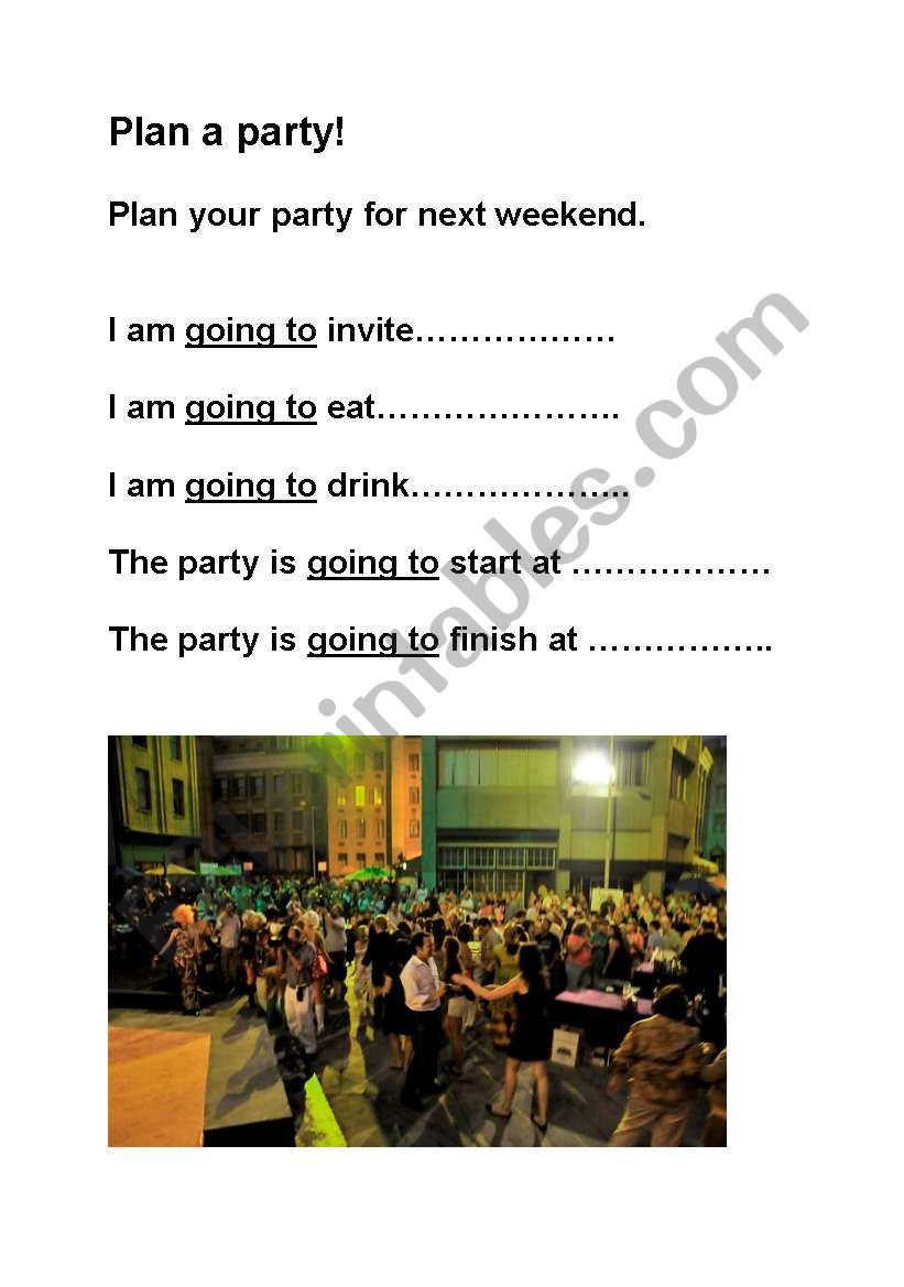 Planning a party worksheet