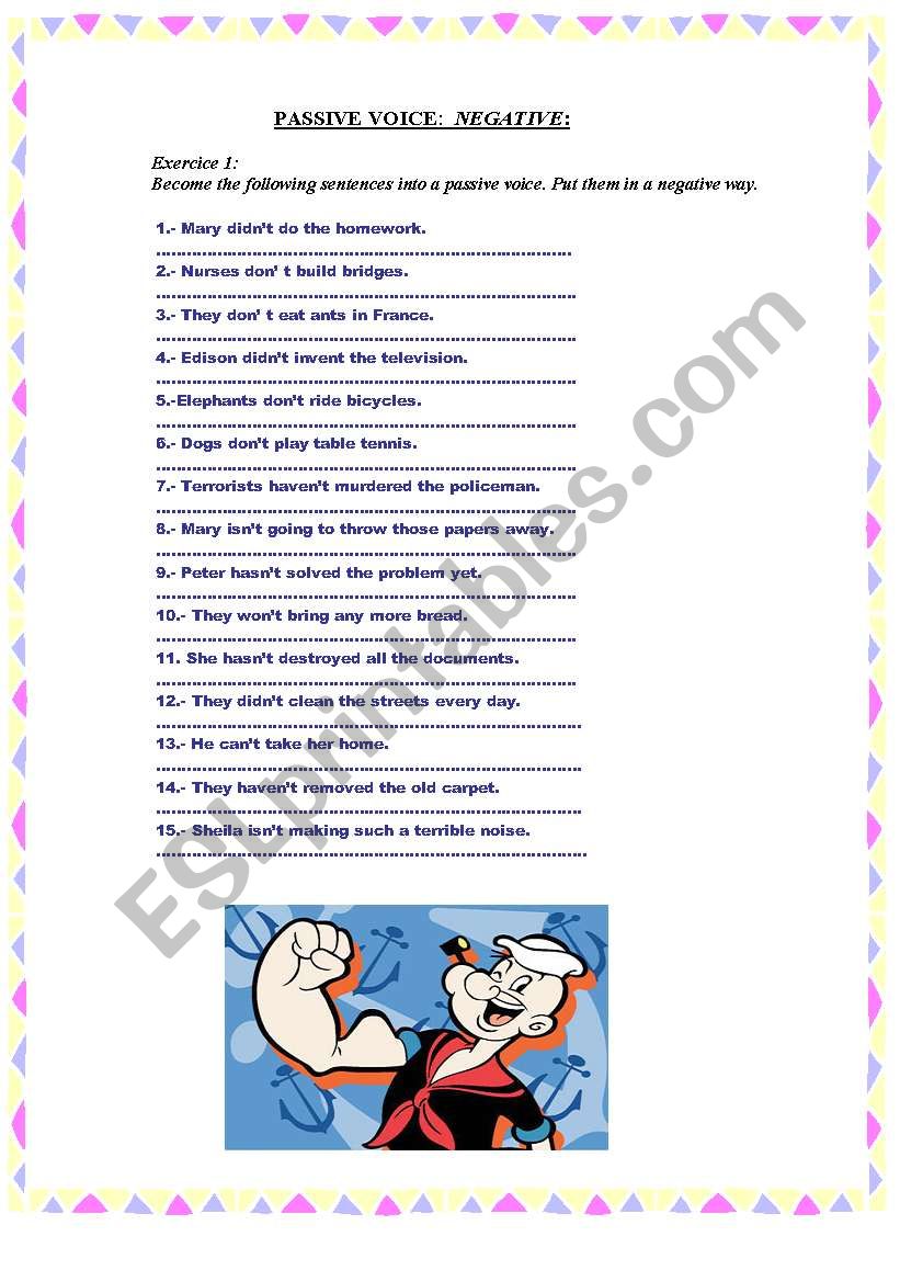 Passive Voice Negative ESL Worksheet By Booda55