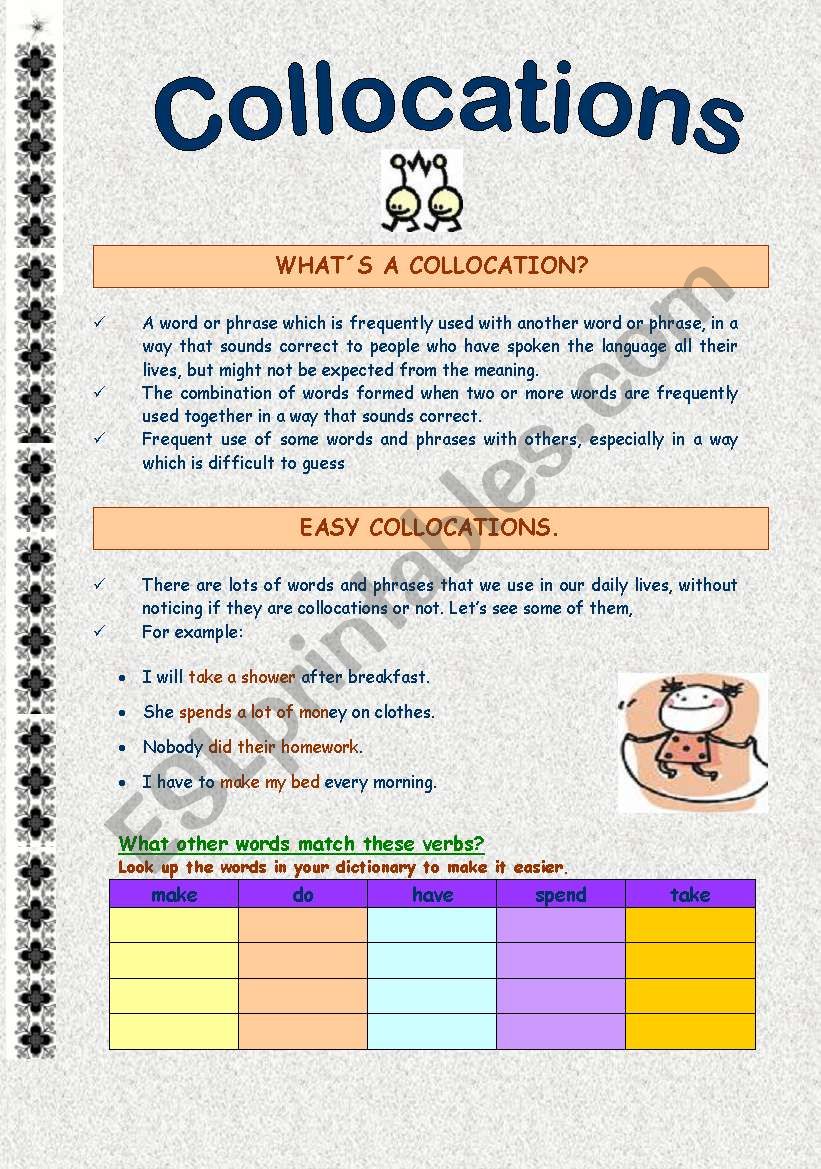 Collocations Make Do Have Spend Take ESL Worksheet By Katia Del 