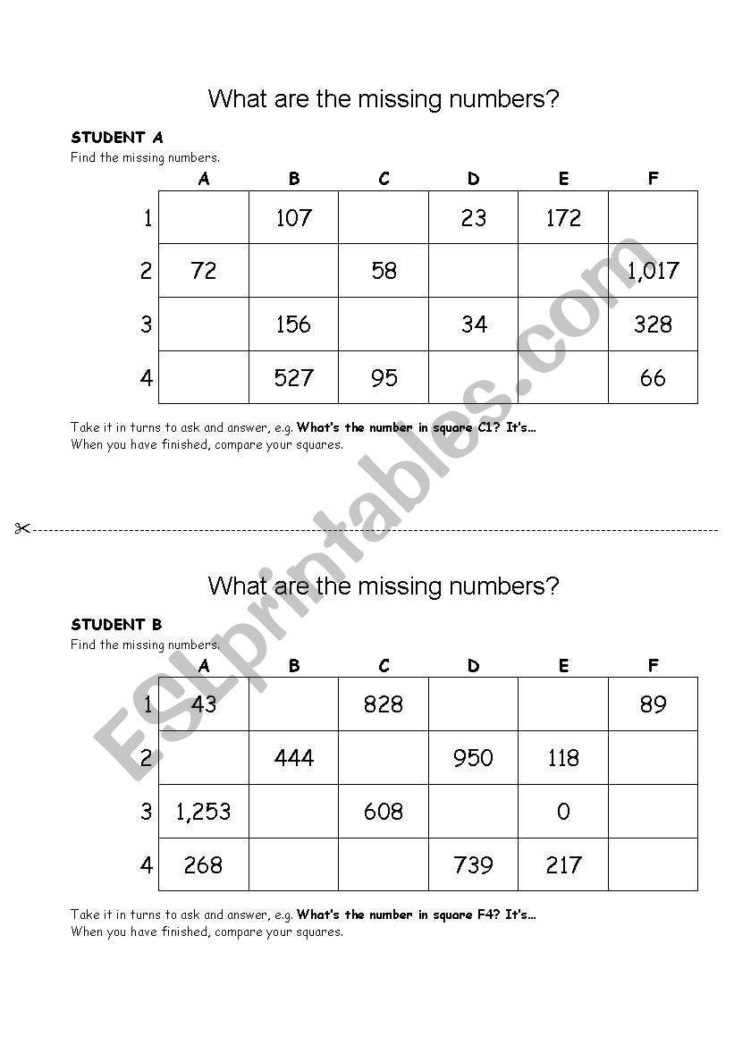 English Worksheets Number Dictation