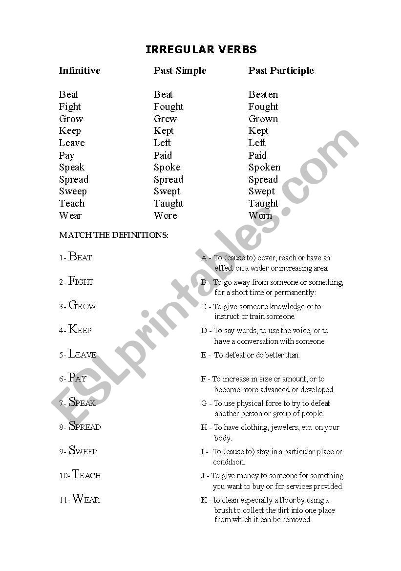 IRREGULAR VERBS EXERCISES worksheet