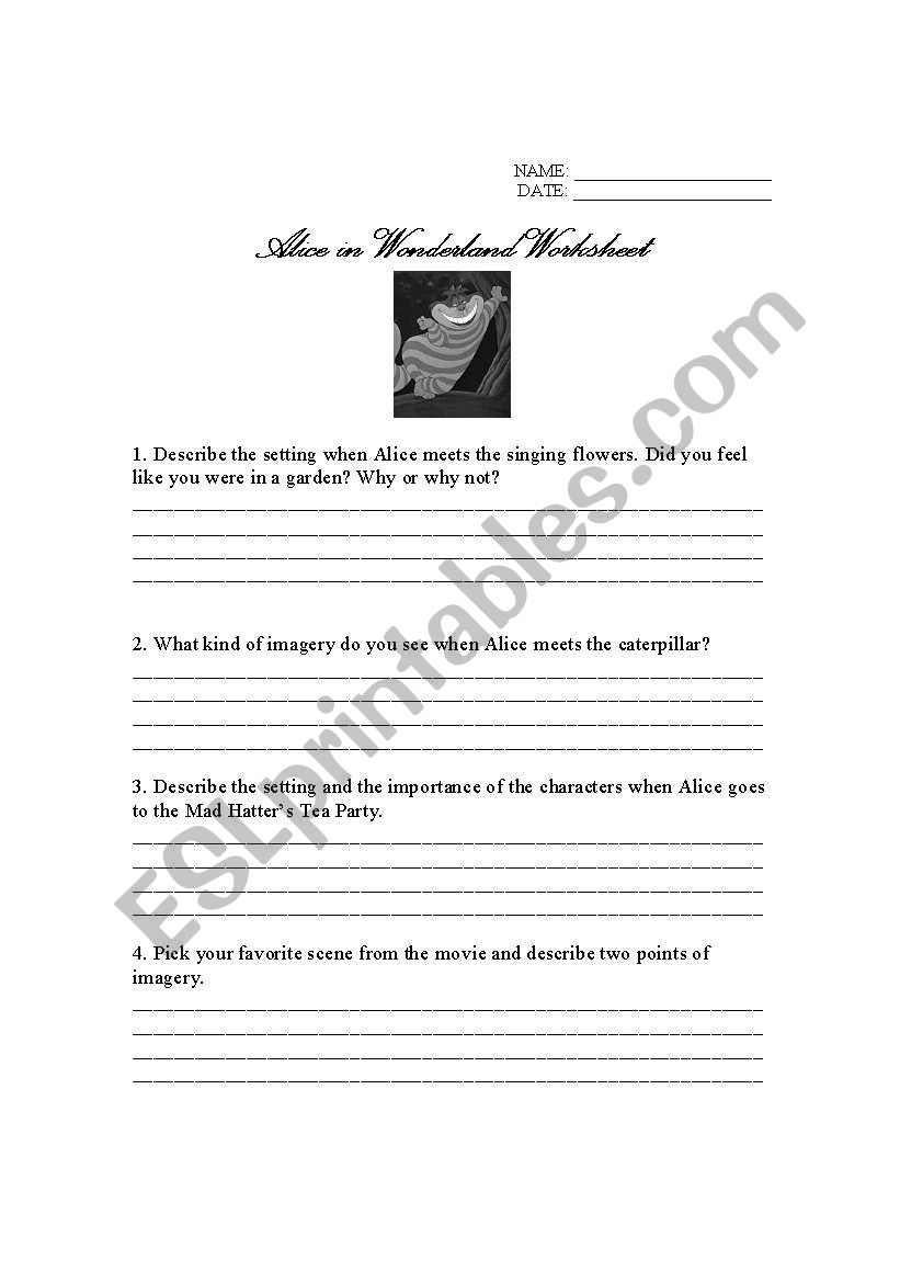 Alice in Wonderland worksheet