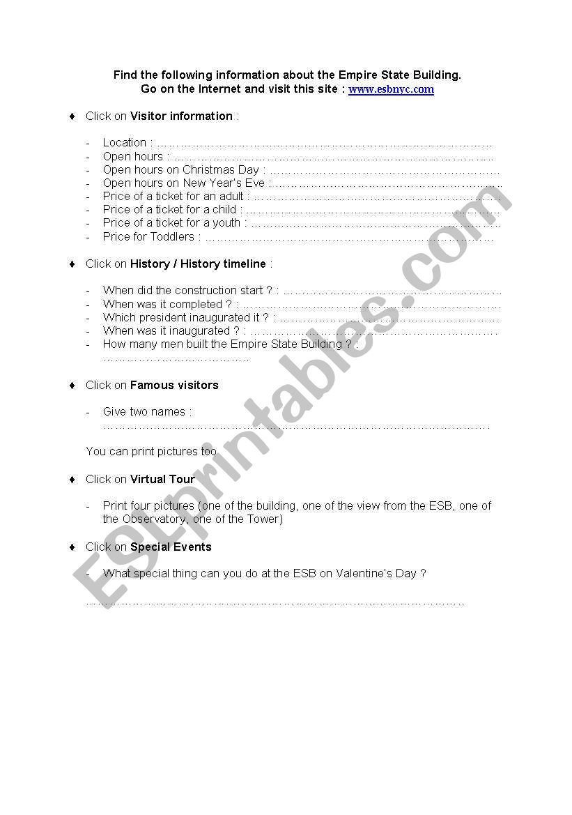 The Empire State Building worksheet