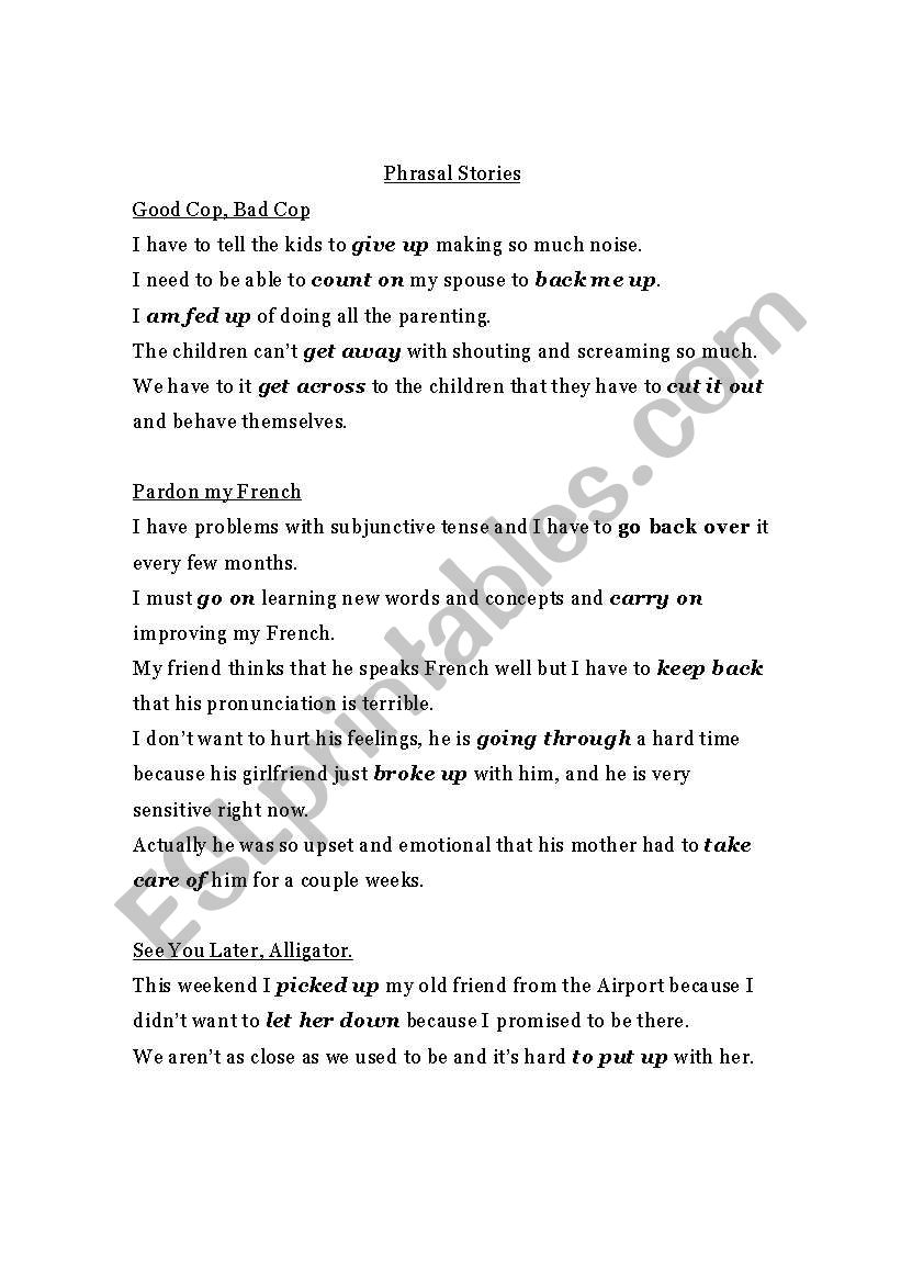 Phrasal Verb Stories worksheet