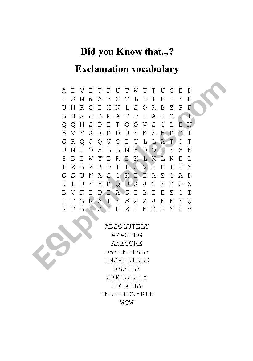 Exclamation vocabulary worksheet
