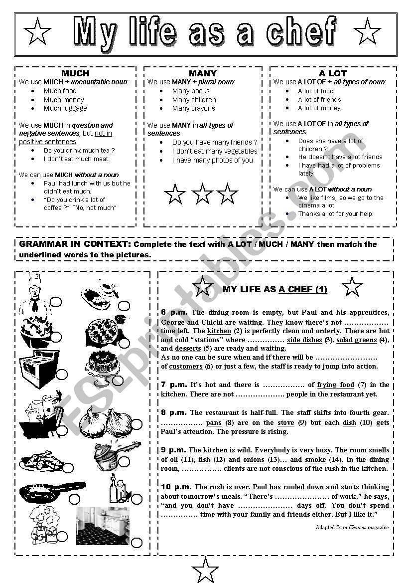 My life as a chef  B&W worksheet