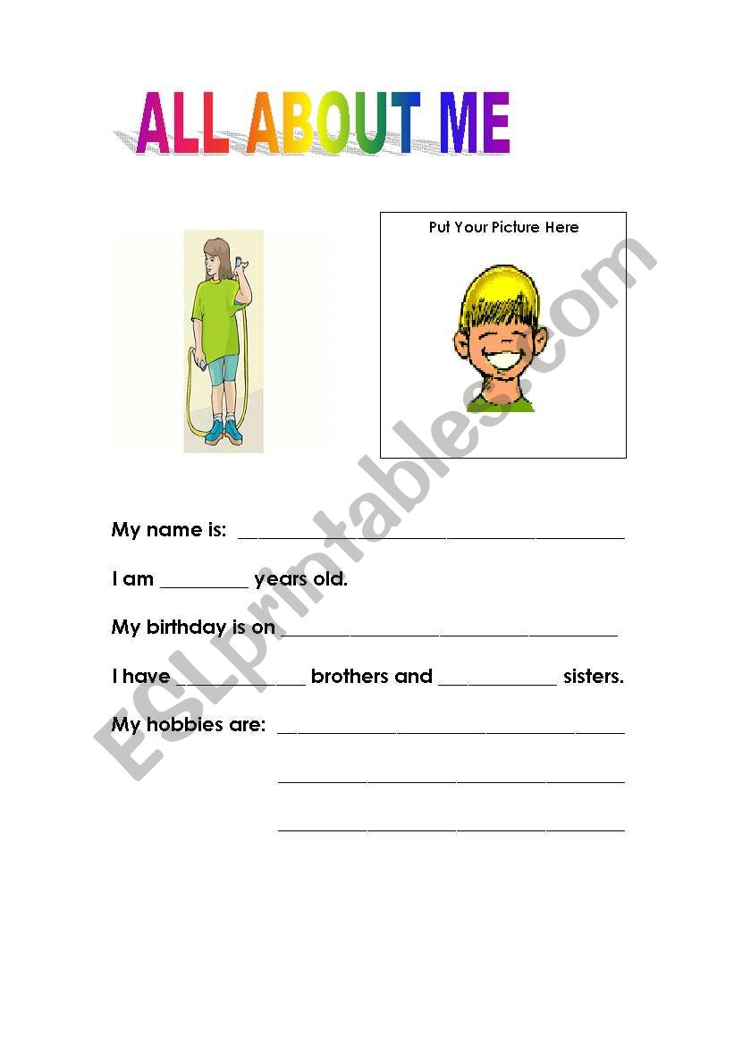 All About Me worksheet