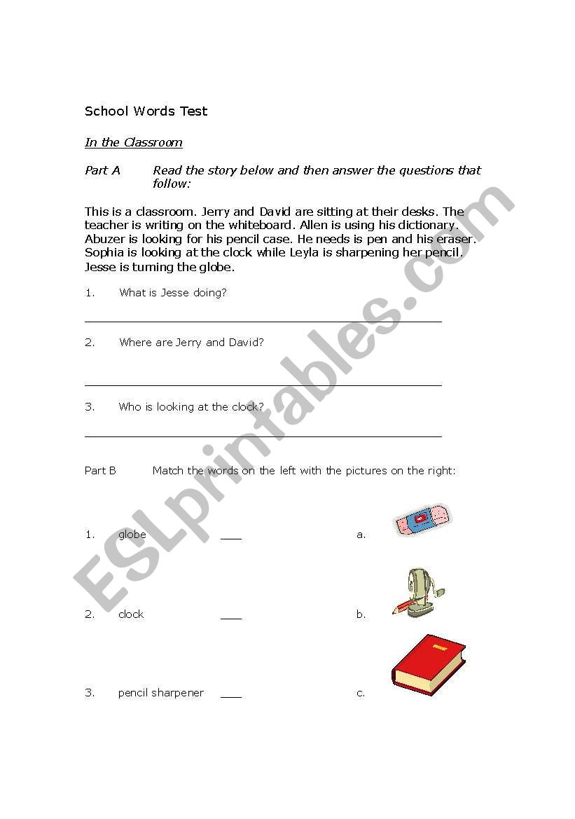 School Words Test worksheet