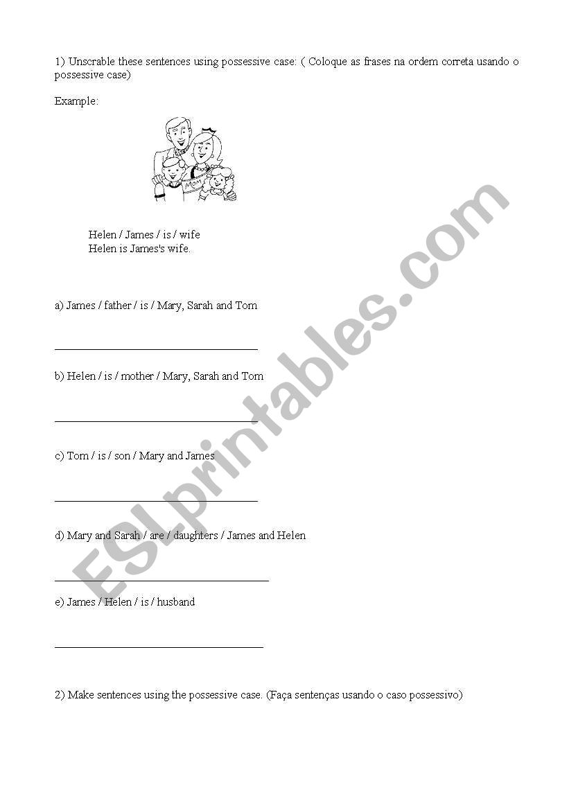 Possessive case worksheet