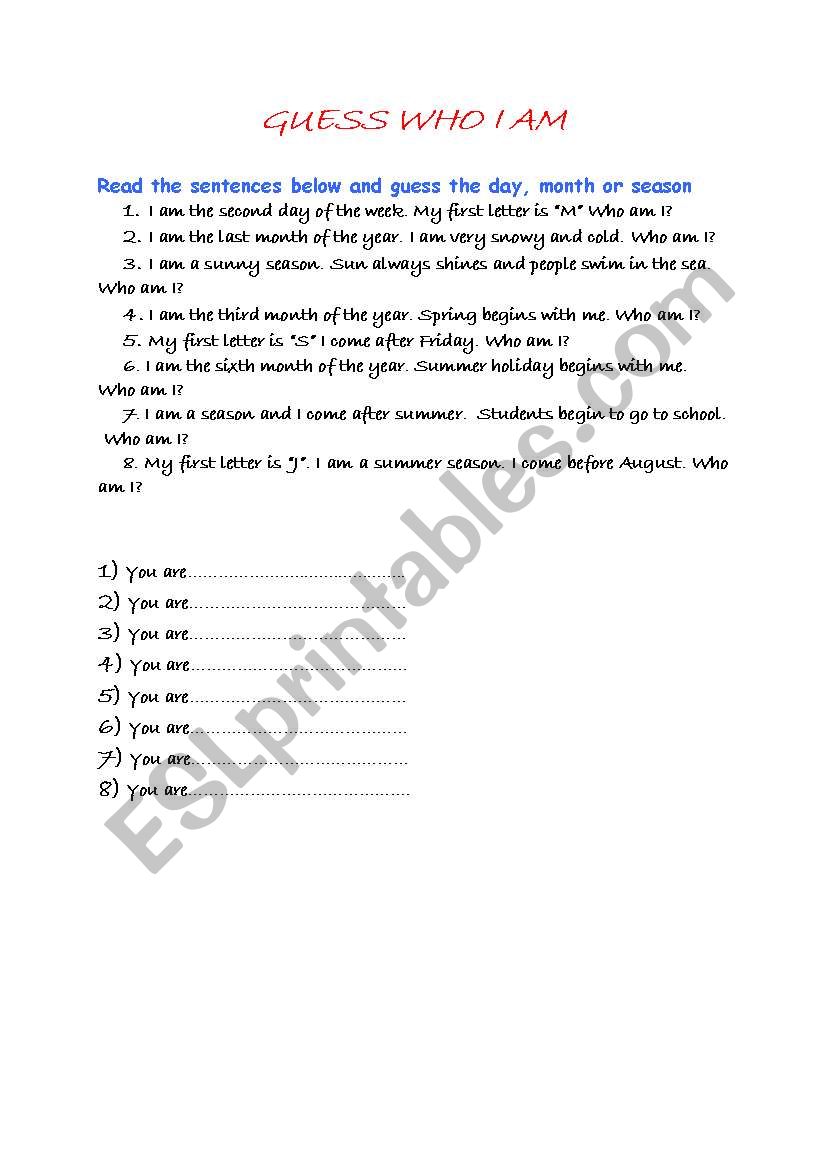 day, month and season worksheet