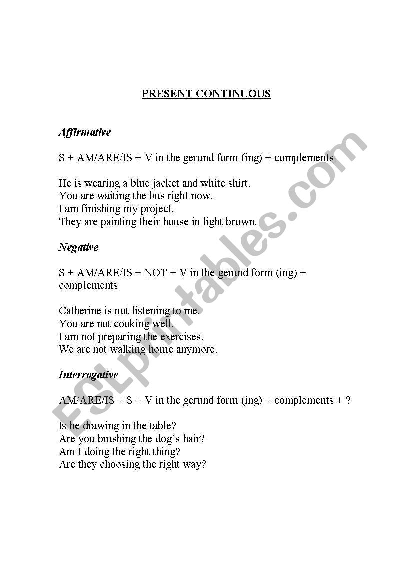 Present continuous: theory and examples