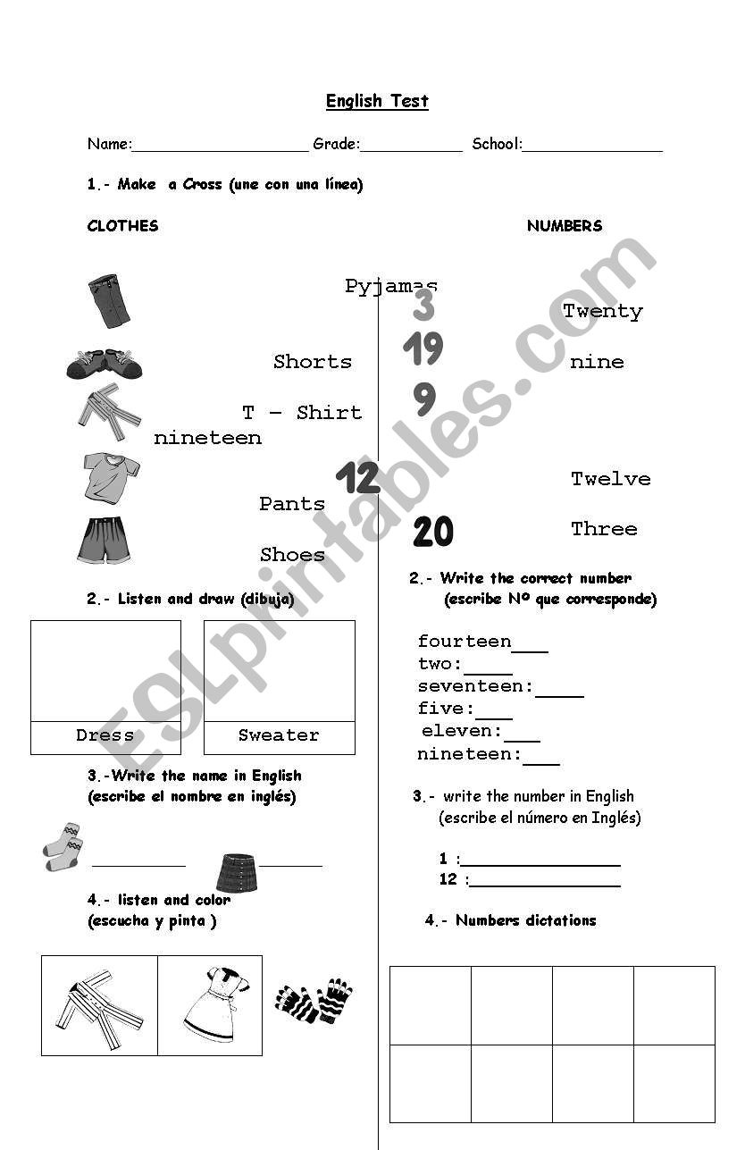  clothes and numbers worksheet